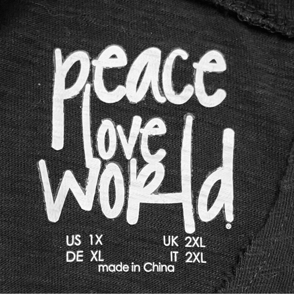 Peace Love World Long Sleeve Cut Out Tee. Black. Size 1X. - Picture 9 of 15